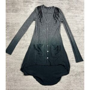 Miss Me Cardigan Women M Grey Ombre Sequin Wing Embellished High Low Ribbed Boho